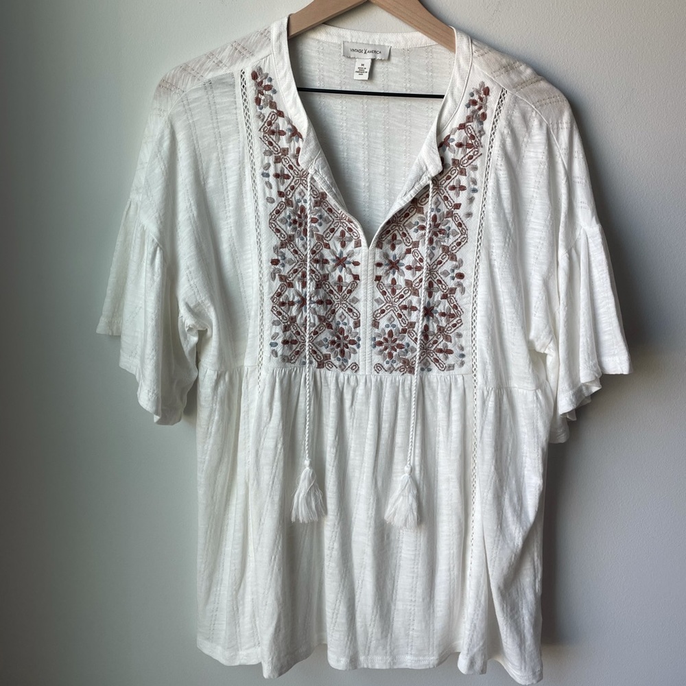 Vintage America Embroidered Tunic with Tassels